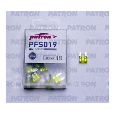Предохранитель 20А mini (желтый) (длинный электрод) Patron PFS019