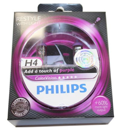 Лампа H4 60/55W 64193 Color Vision+60% розовая 12V (к-т 2ед.) PHILIPS 12342CVPP