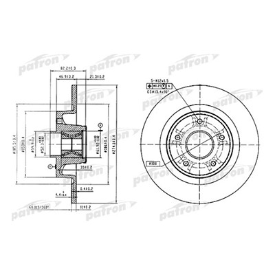 Диск тормозной зад Laguna II (к-т 2ед.) ор.8200367094 Patron PBD7013 (с подш.и ABS,5 отверстий)  