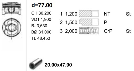 Поршень EP6CDT +0.5 ор.0628S1 YENMAK 3104106050 (+палец, кольца)